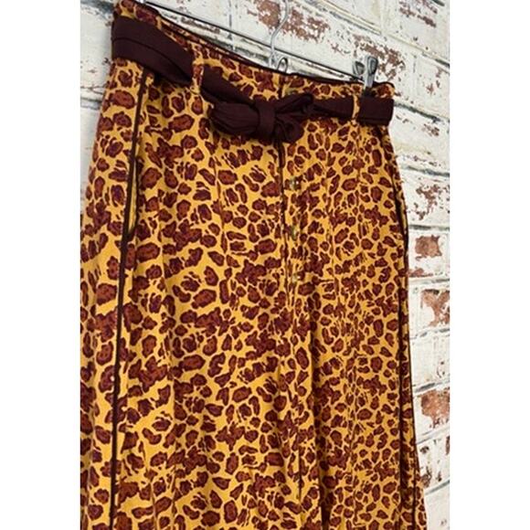 Free People Bennie Wide Legged Animal Print Flowing High Waisted Belted Pants - Picture 10 of 16